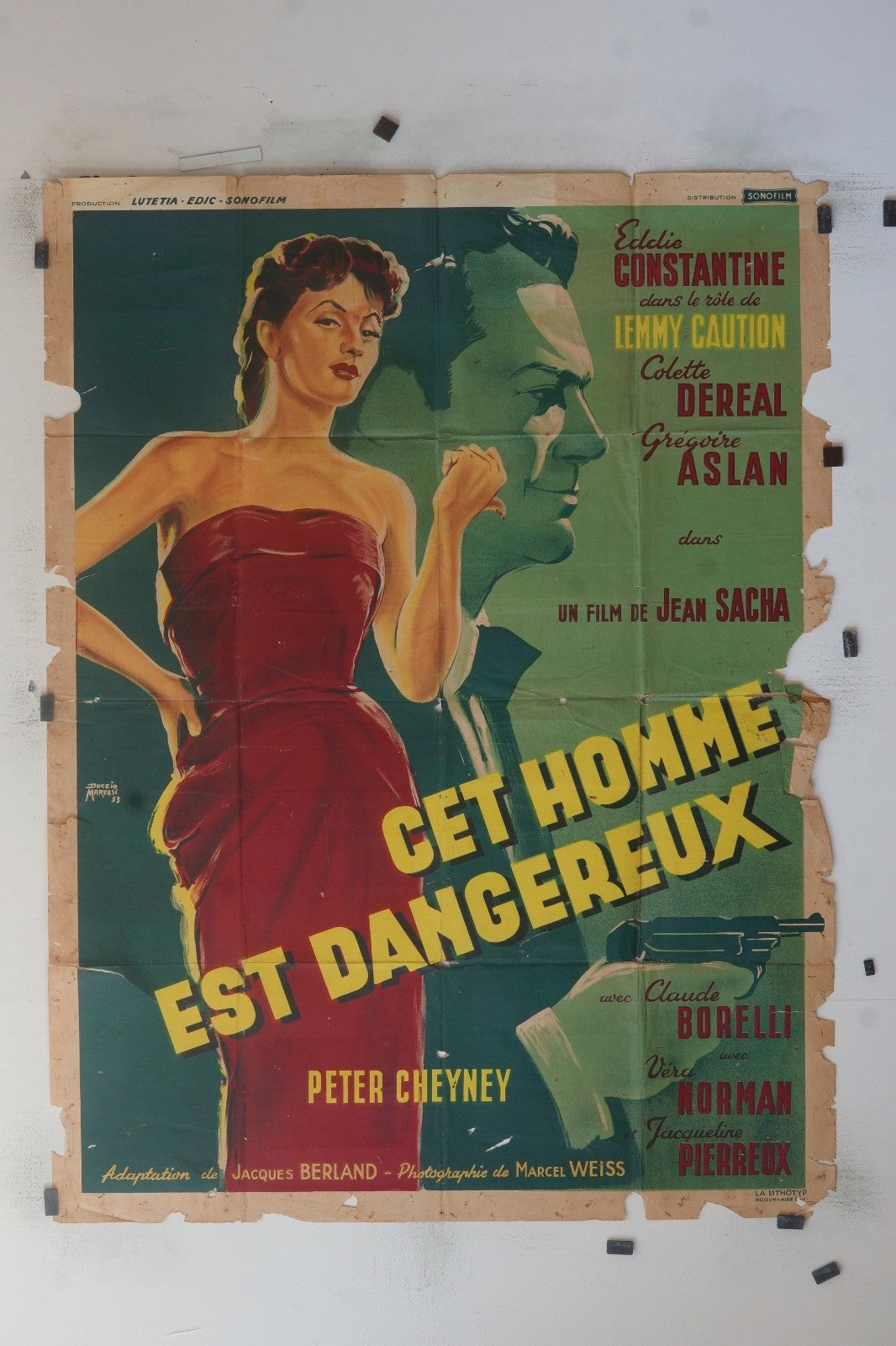 CET HOMME EST DANGEUREUX EDDIE CONSTANTINE MOVIE POSTER ORIGINAL (120X160)