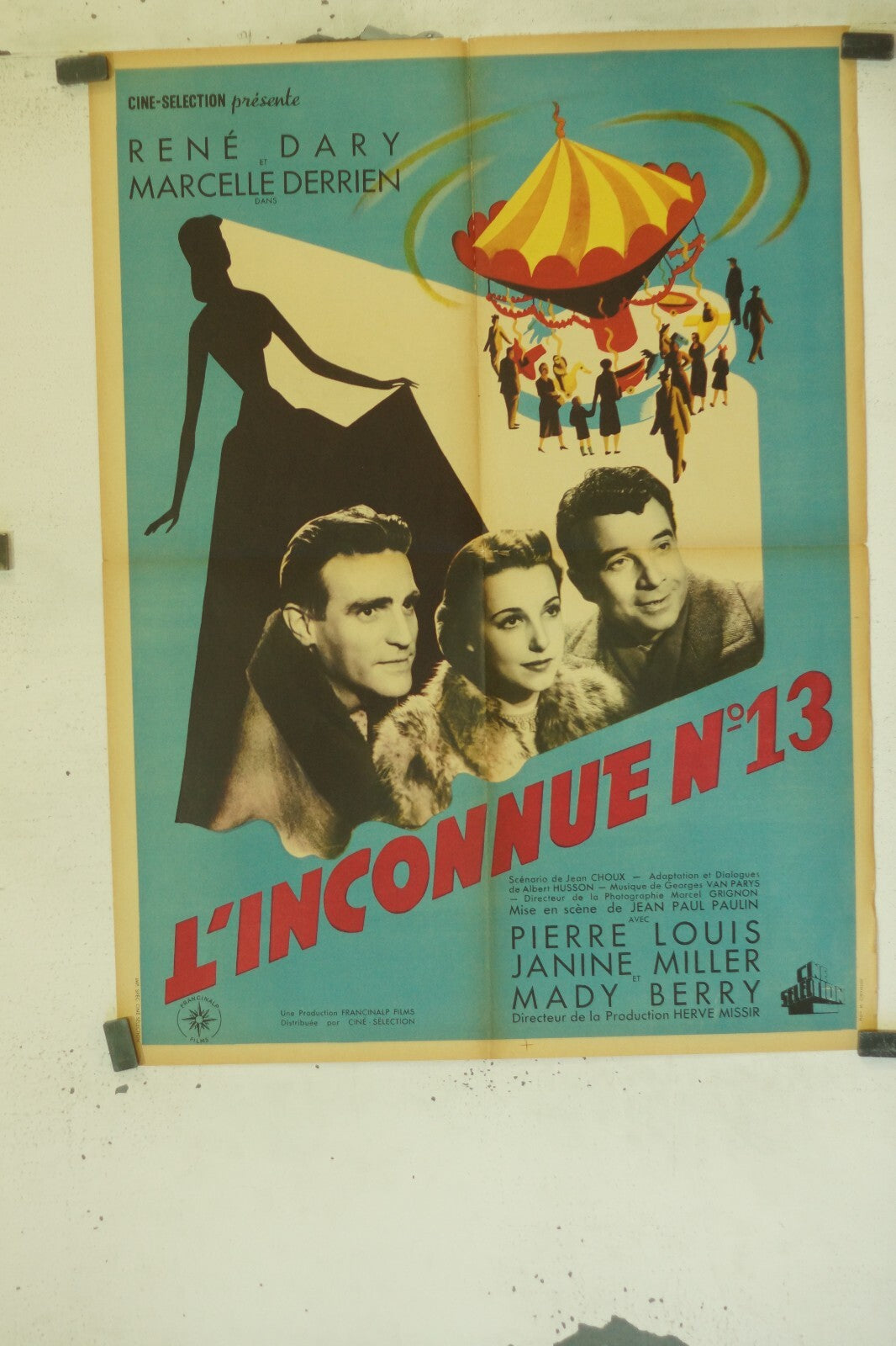 L’INCONNU N°13 MOVIE POSTER ORIGINAL (60X80) RENE DARY – MARCELLE DERRIEN