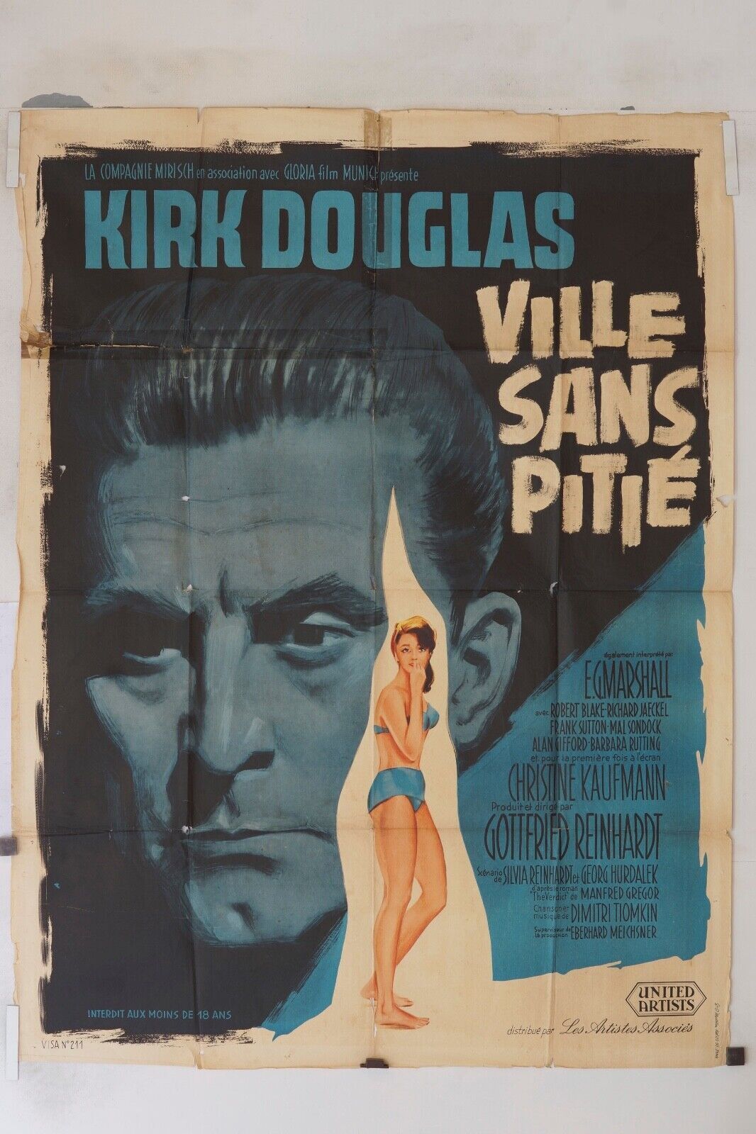 VILLE SANS PITIÉ MOVIE POSTER ORIGINAL 120x160 KIRK DOUGLAS