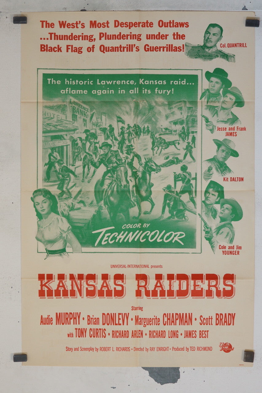 KANSAS RAIDERS MOVIE POSTER ORIGINAL 69x10, Audie Murphy , Brian Donlevy