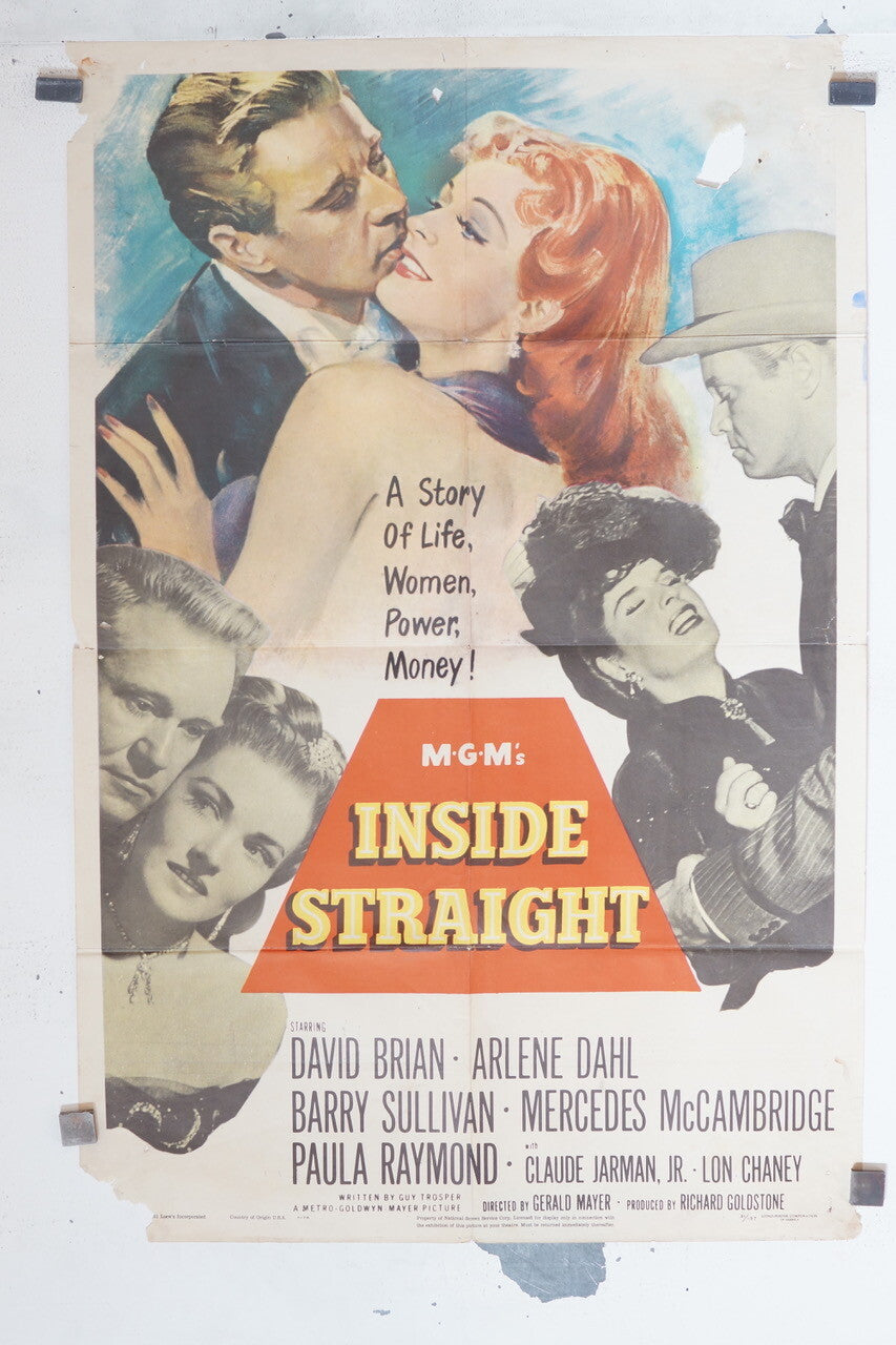 INSIDE STRAIGHT MOVIE POSTER ORIGINAL 69x103 David brian,Arlene dahl
