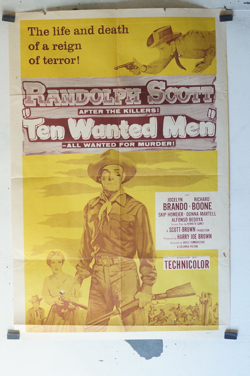TEN WANTED MEN ORIGINAL MOVIE POSTER 69x104 Randolph Scott , Jocelyn Brando
