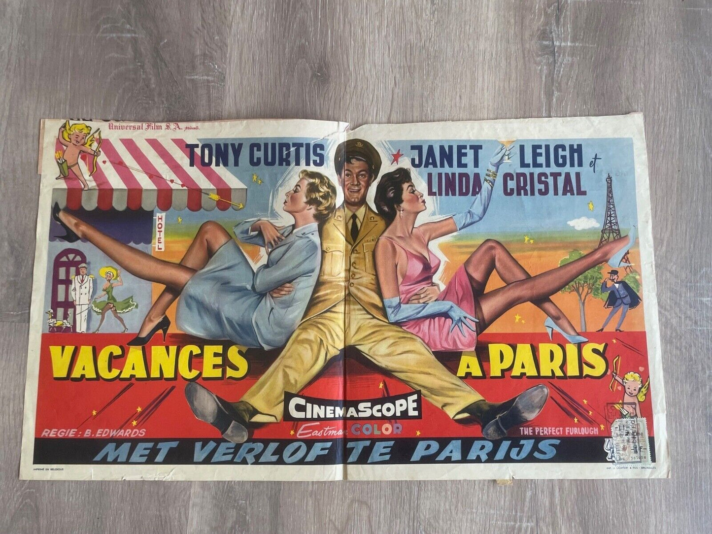 VACANCES A PARIS MOVIE POSTER ORIGINAL 37X54 TONY CURTIS