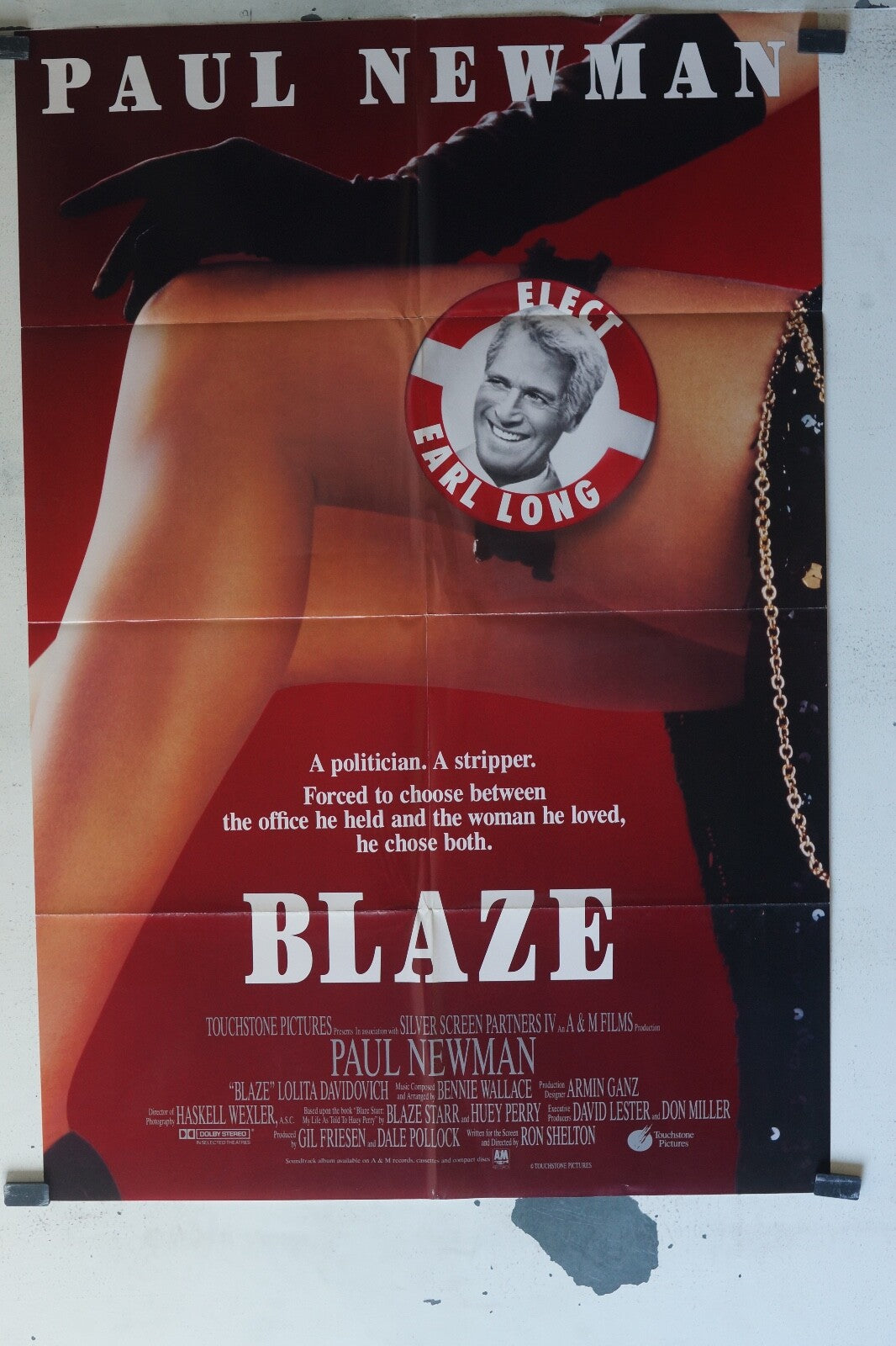 BLAZE MOVIE POSTER ORIGINAL 68x104 Paul Newman , Lolita Davidovich