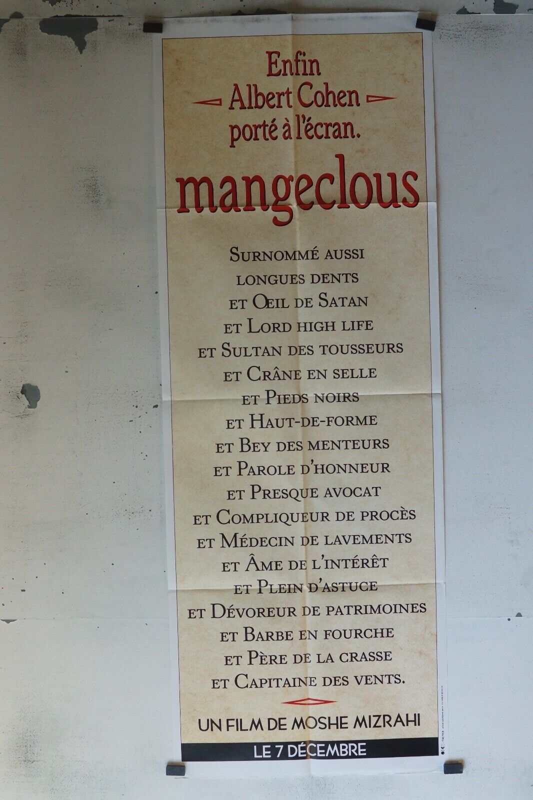 MANGECLOUS MOVIE POSTER ORIGINAL 60x160 ALBERT COHEN