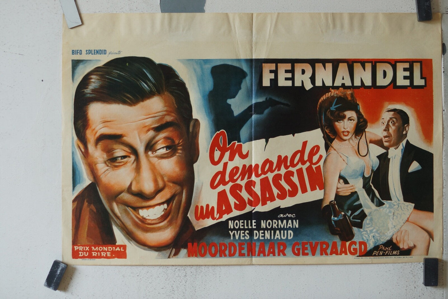 ON DEMANDE UN ASSASSIN MOVIE POSTER ORIGINAL 54x35 Fernandel , Noelle Norman