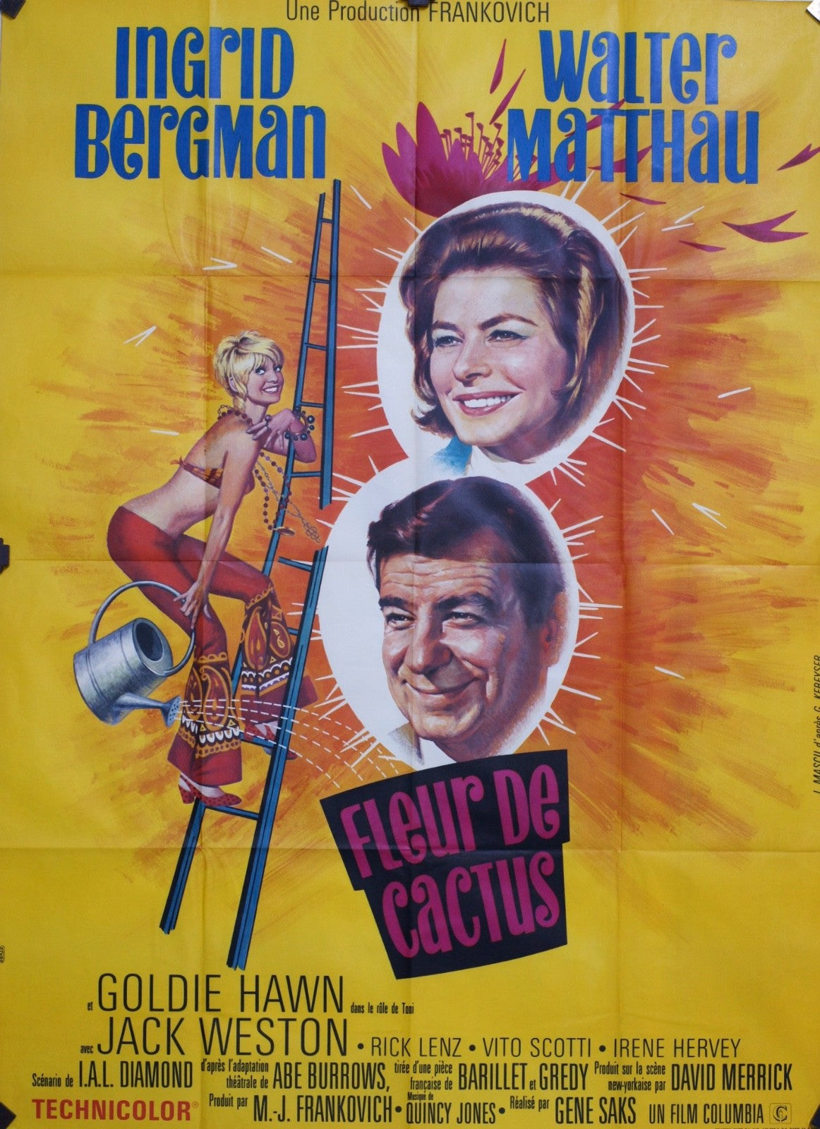 FLEUR DE CACTUS INGRID BERGMAN MOVIE POSTER ORIGINAL 120x160