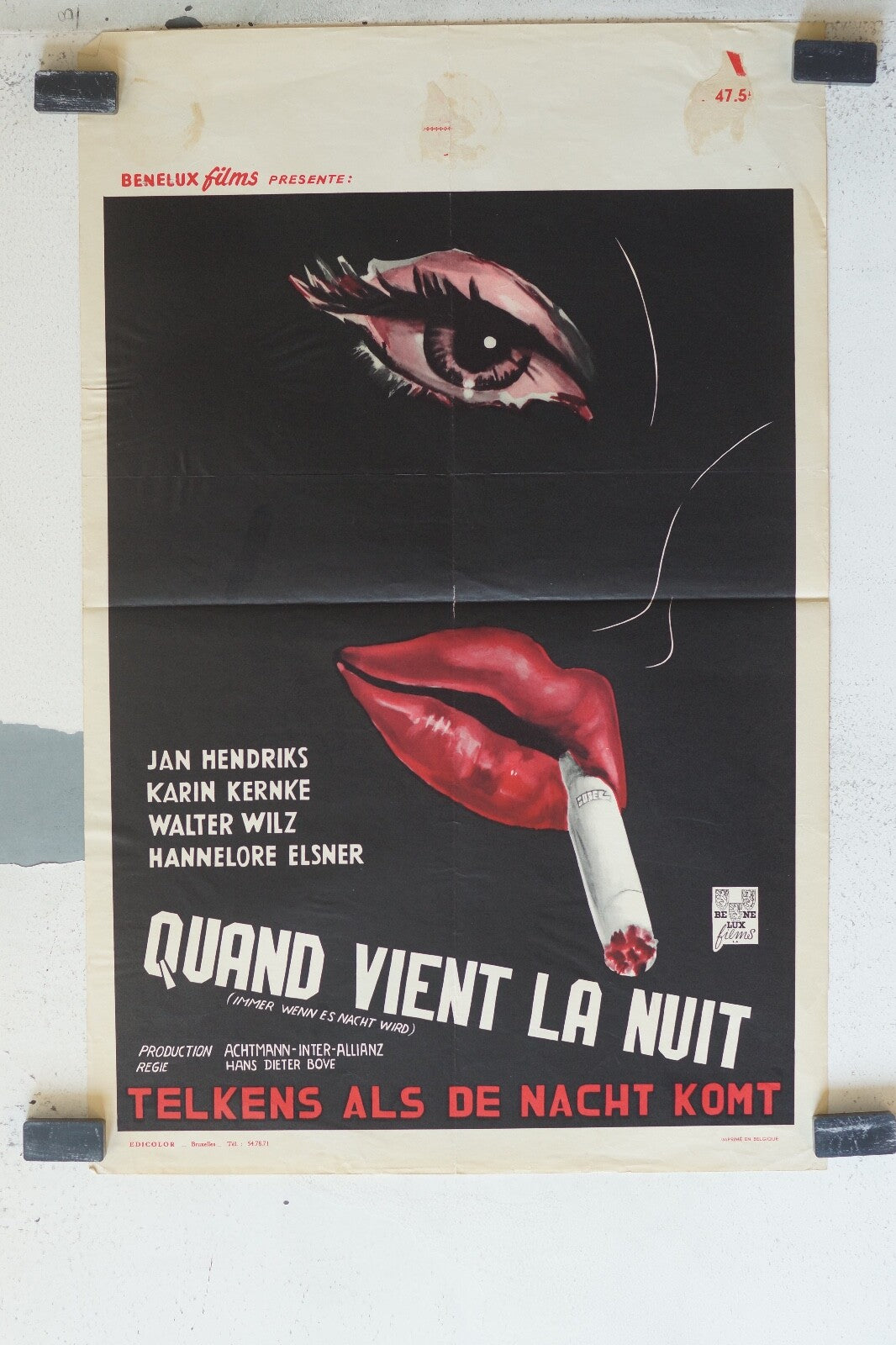 QUAND VIENT LA NUIT (POSTER ORIGINAL) 30X55 Jan Hendriks , Karin Kernke