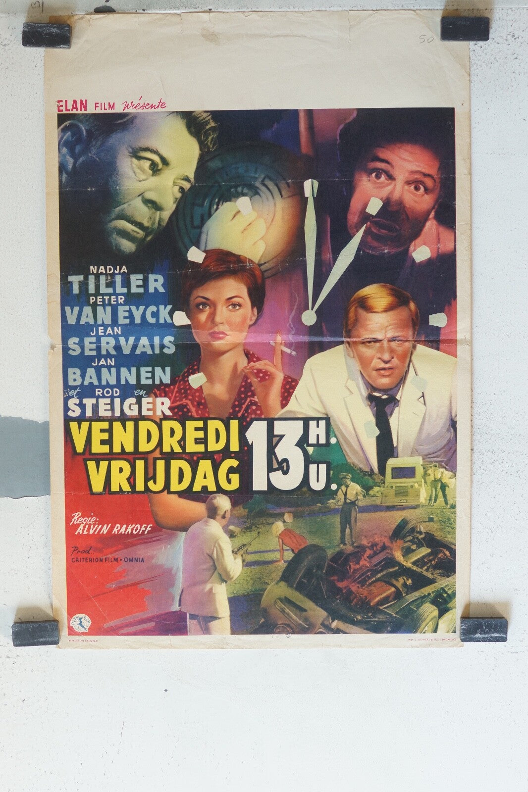 VENDREDI 13H MOVIE POSTER ORIGINAL 53x36 Nadja Tiller , Peter Van eyck