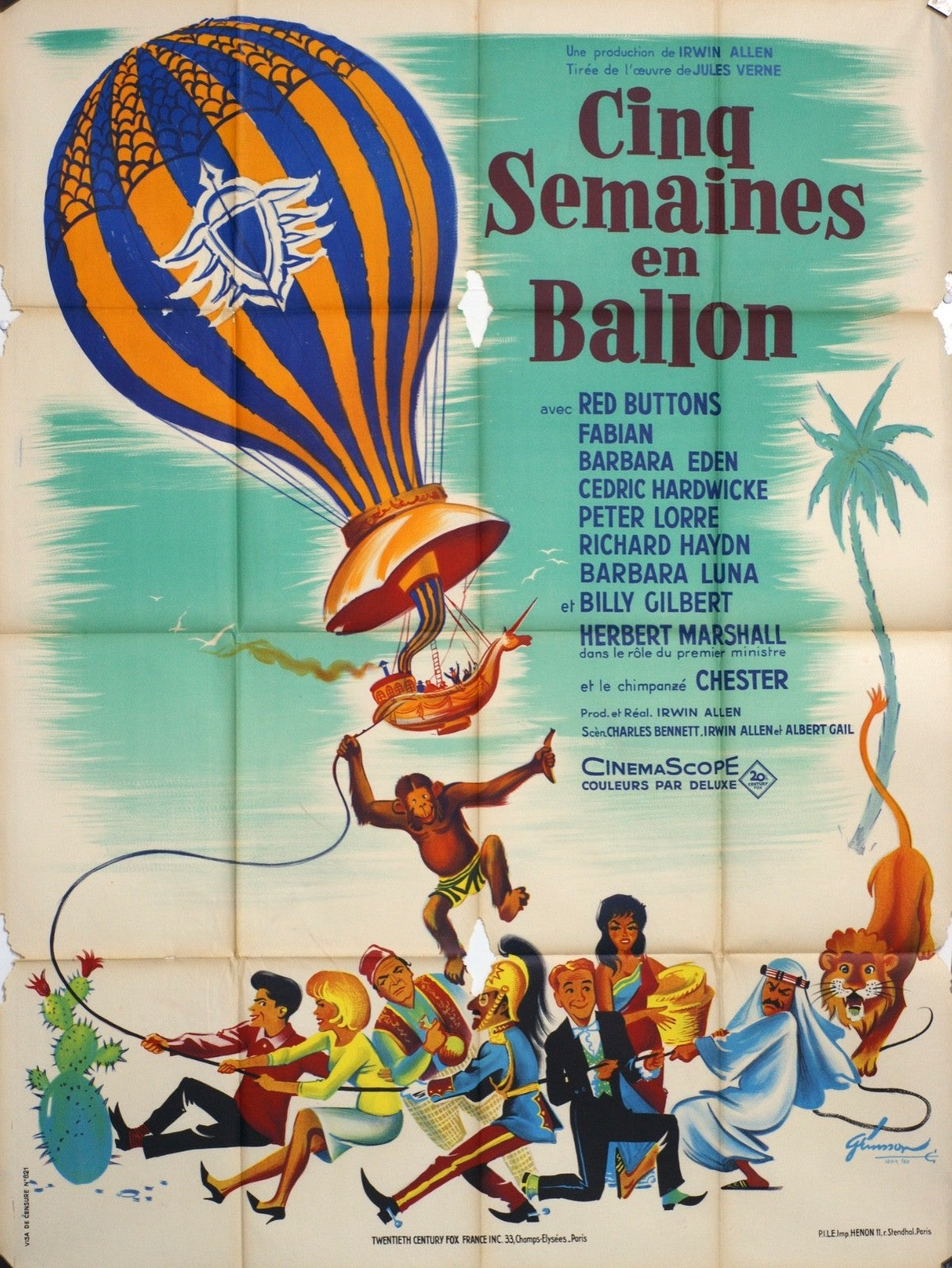 CINQ SEMAINES EN BALLON RED BUTTONS MOVIE POSTER ORIGINAL 120x160