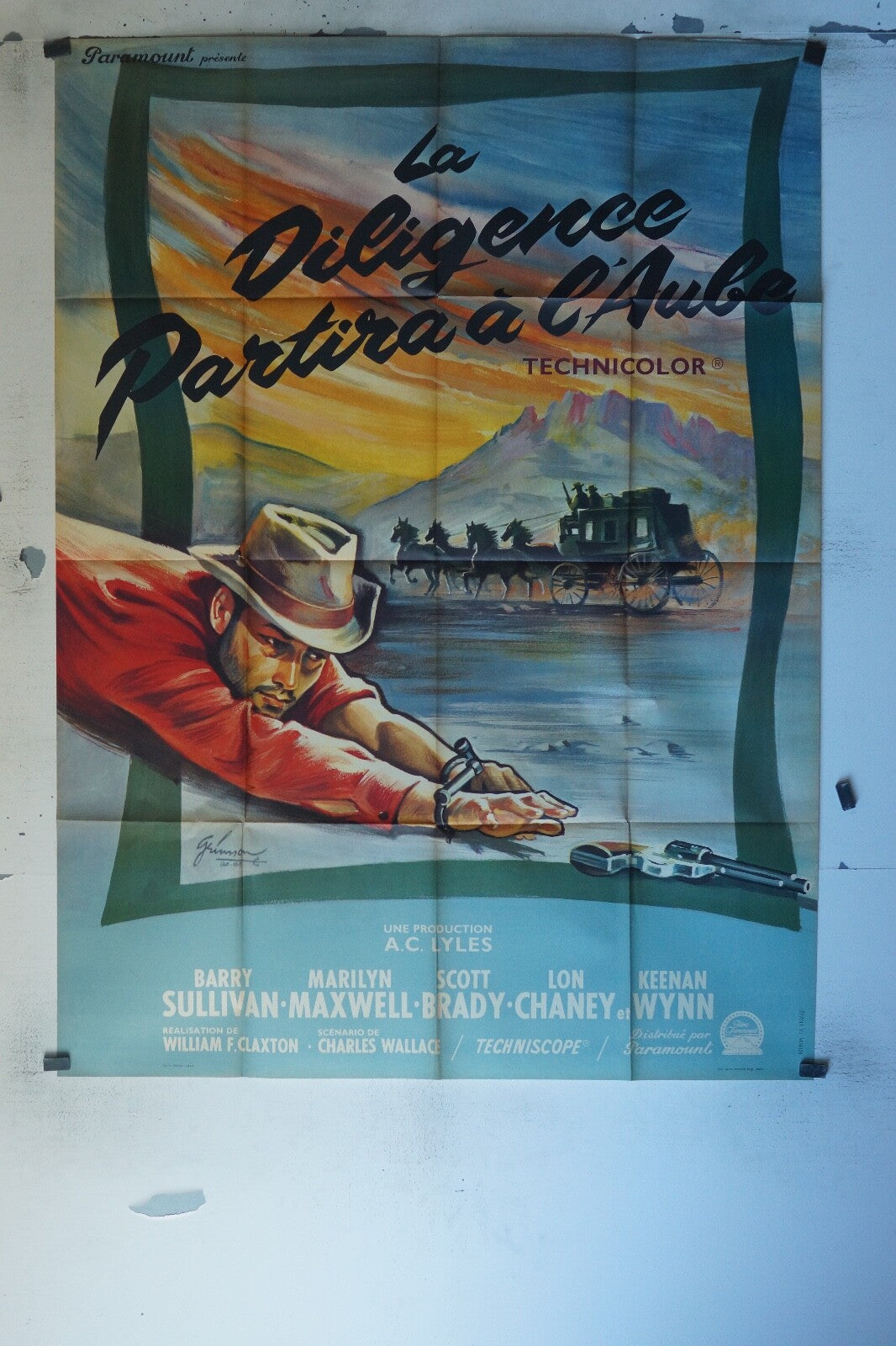 LA DILIGENCE PARTIRA À L’AUBE POSTER ORIGINAL 120x160 BARRY SULLIVAN