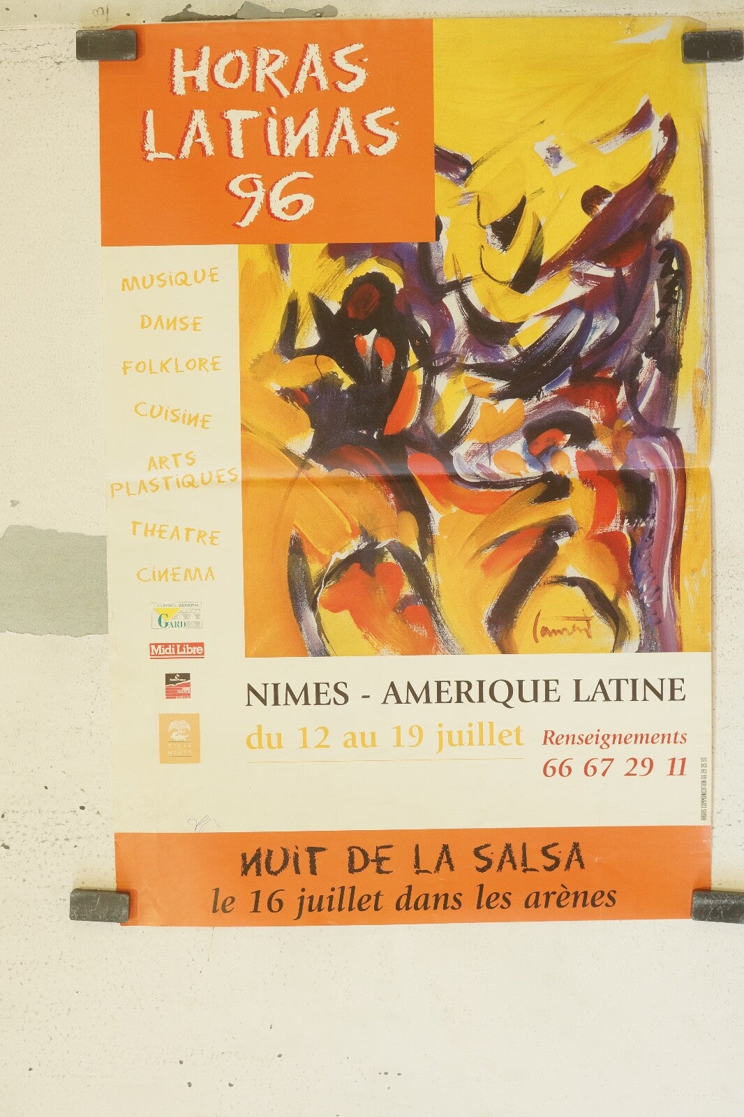 AFFICHE DANSE, HORAS LATINAS 96, NÎMES (40X60) NUIT DE SALSA DANS LES ARÈNES
