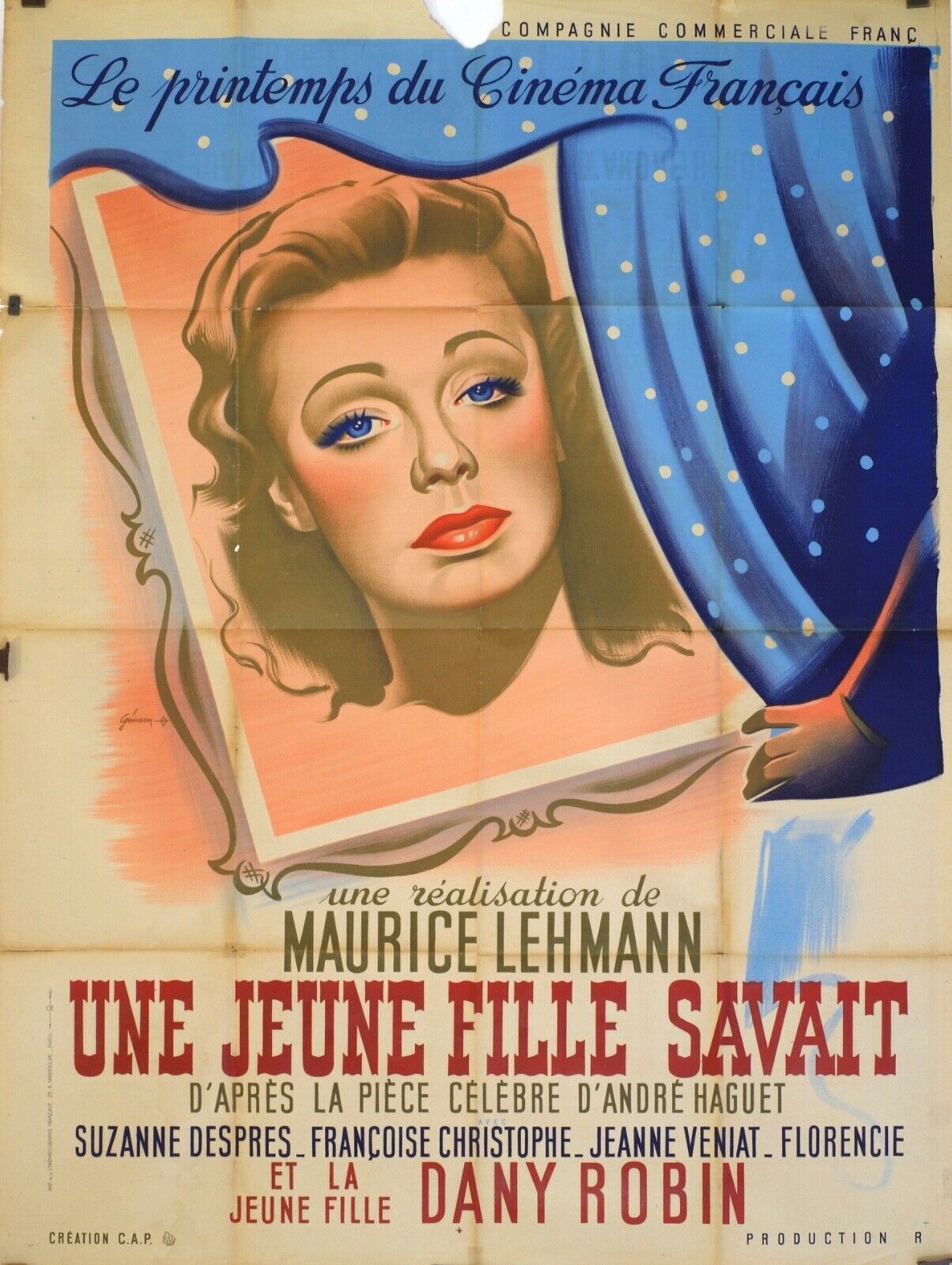 UNE JEUNE FILLE SAVAIT POSTER ORIGINAL 120x160 SUZANNE DESPRES