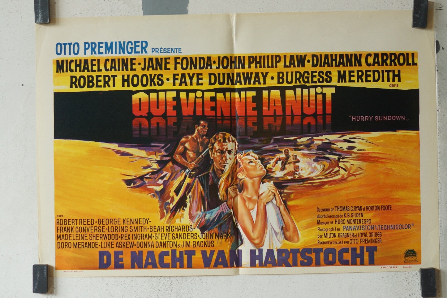 QUE VIENNE LA NUIT MOVIE POSTER ORIGINAL 55x36 Michael Caine , Jane Fonda