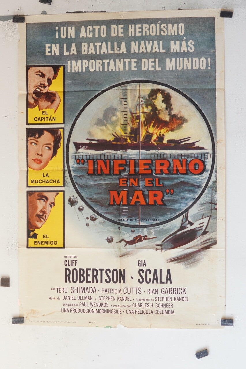 INFIERNO EN EL MAR (1957), 70X100 ORIGINAL MOVIE POSTER CLIFF ROBERTSON, GIA