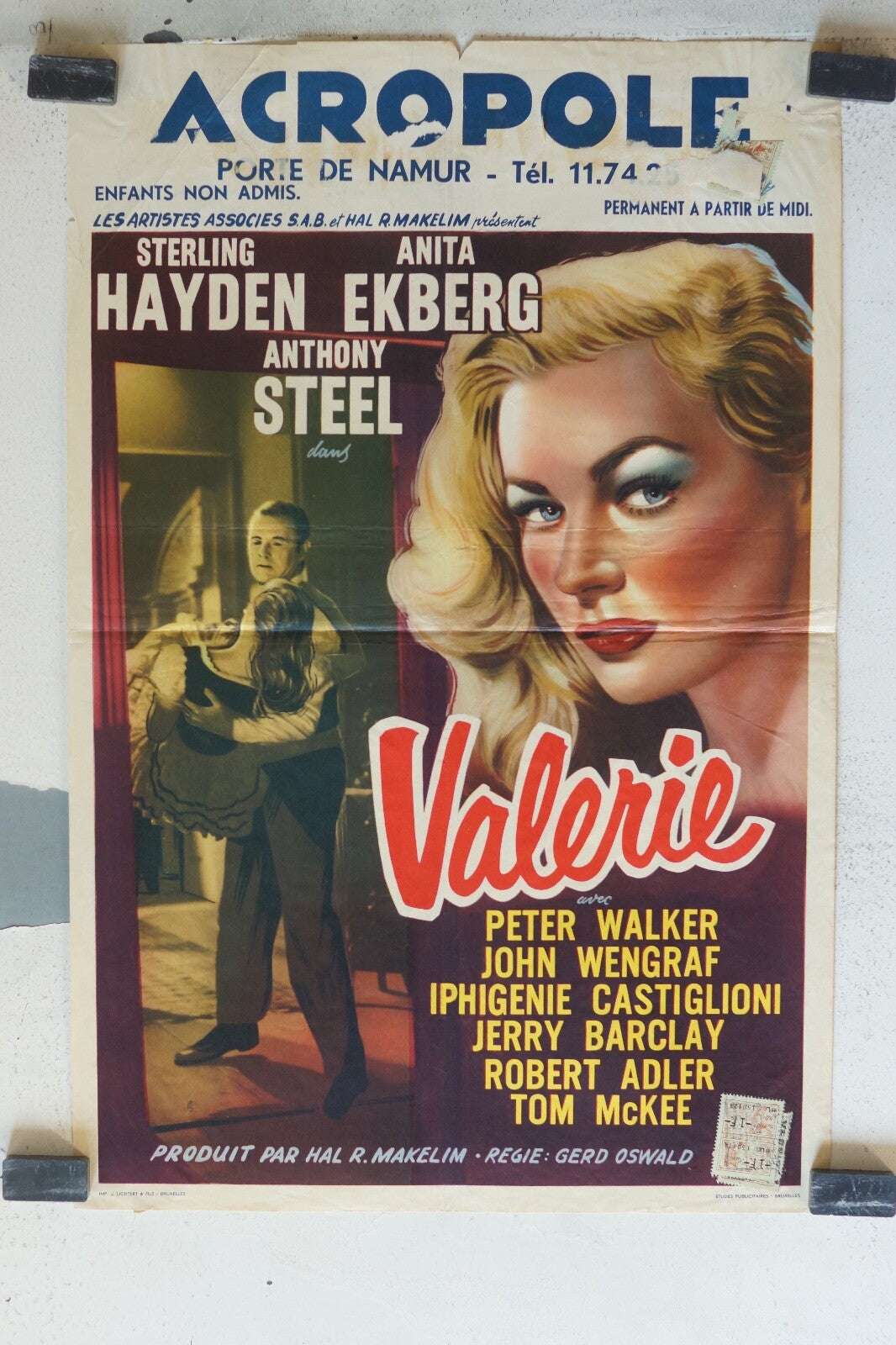 VALERIE (belge) MOVIE POSTER ORIGINAL 53x36 Anthony Steel Peter Walker