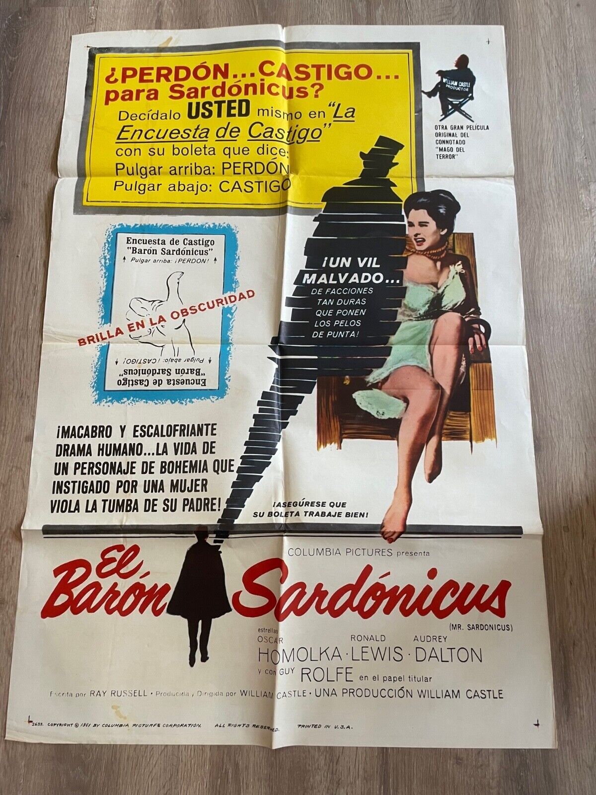 EL BARON SARDONICUS MOVIE POSTER ORIGINAL VINTAGE (70X100) OSCAR HOMOLKA
