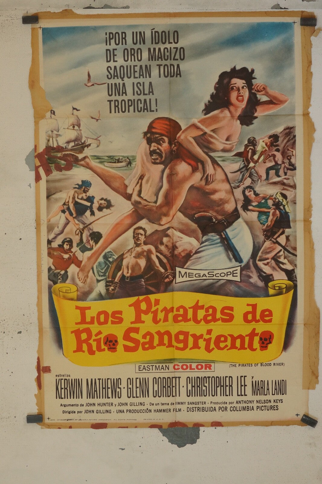LOS PIRATAS DE RIO SANGRIANTES 70x100 ORIGINAL MOVIE POSTER KERWIN MATHEWS