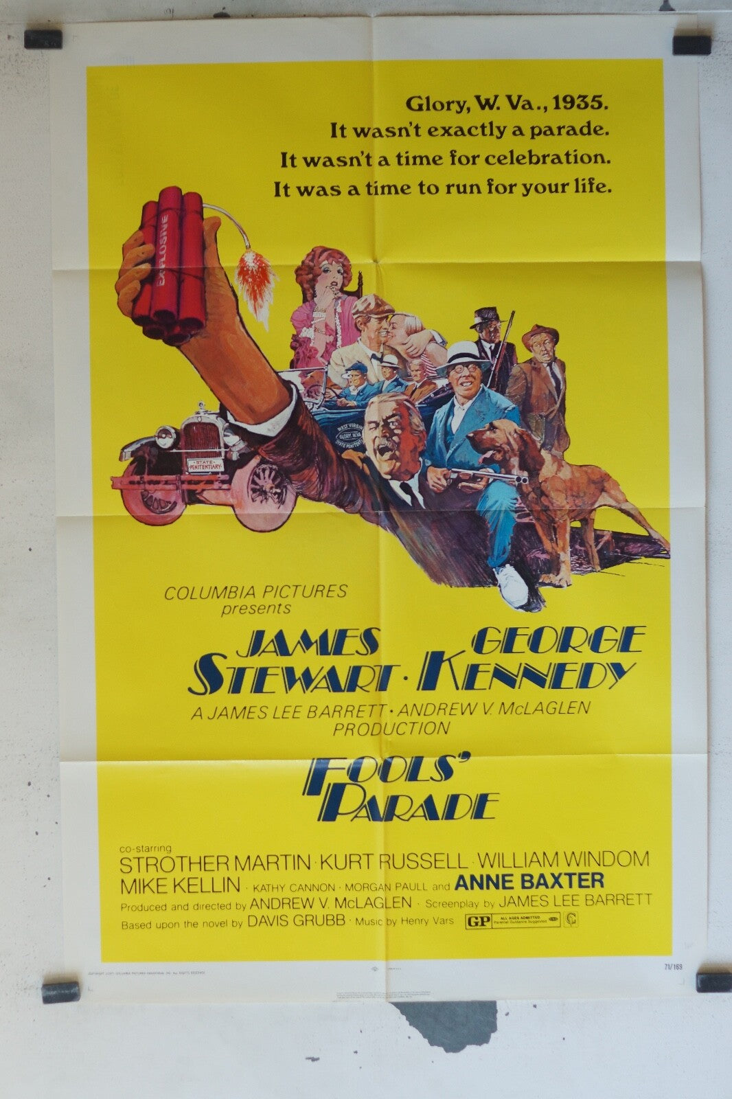 FOOLS’PARADE ORIGINAL MOVIE POSTER 68x100 James stewart , George Kennedy