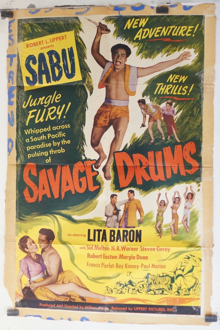 SAVAGE DRUMS (1951) 70x100 ORIGINAL MOVIE POSTER MARGIA DEAN- PAUL MARION