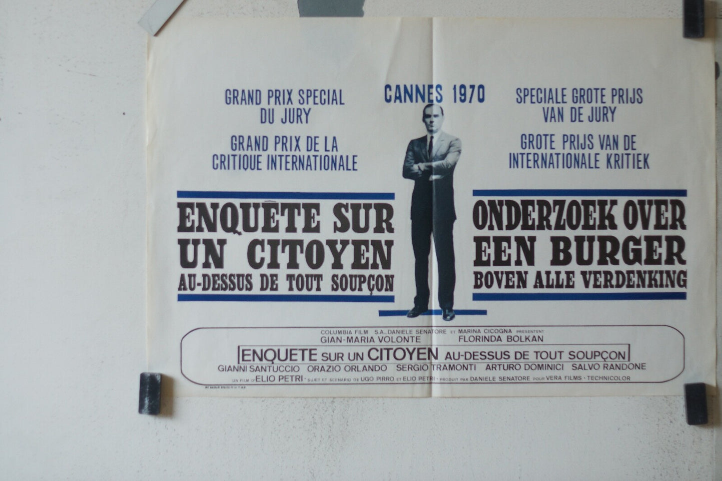 ENQUETE SUR UN CITOYEN BELGE MOVIE POSTER ORIGINAL 55x36 Gian Maria Volontè