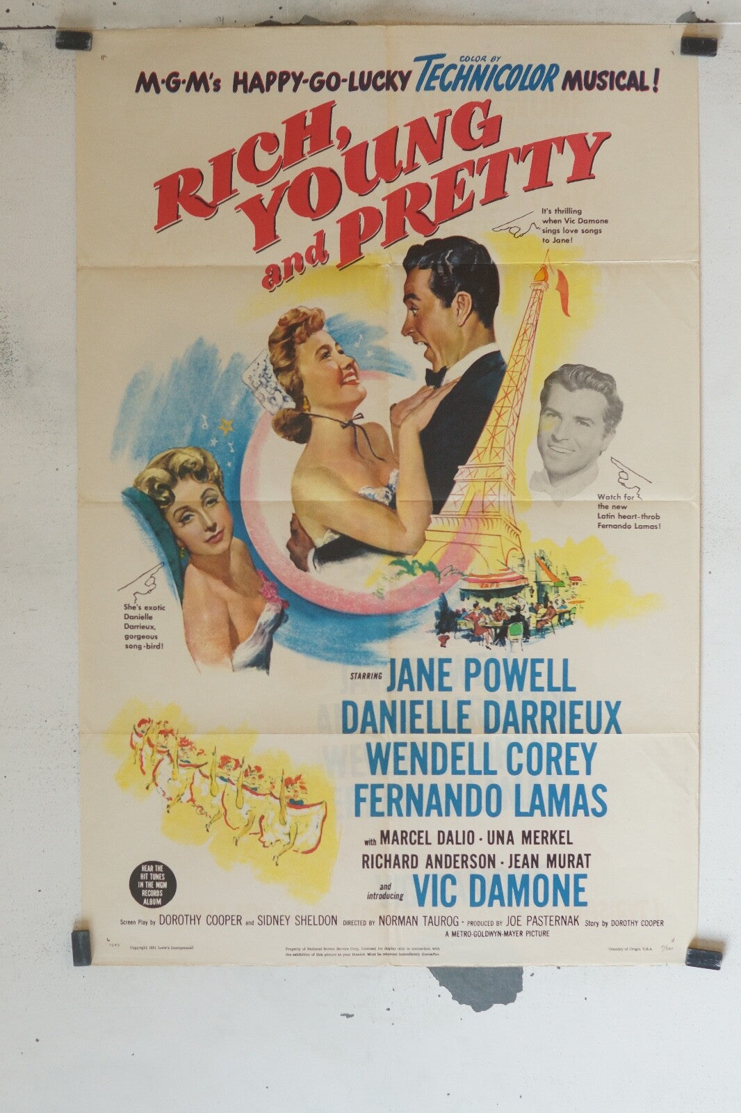 RICH, YOUNG AND PRETTY (70X100) ORIGINAL MOVIE JANE POWELL, DANIELLE DARRIEUX