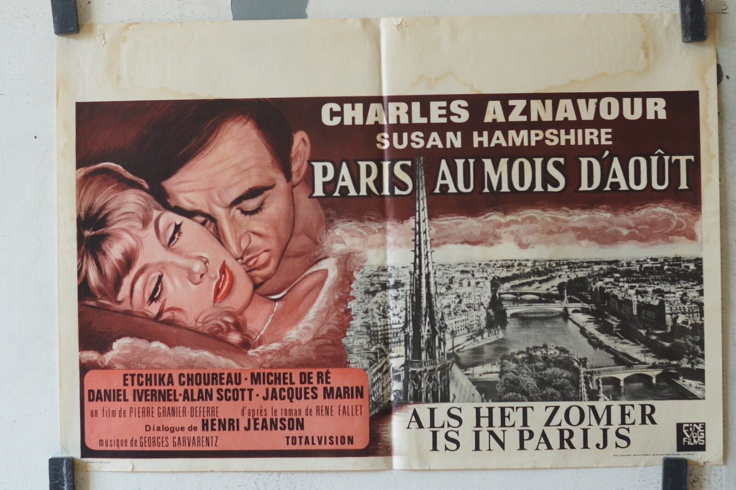 PARIS AU MOIS D’AOUT POSTER ORIGINAL 35X55 Charles Aznavour , Susan Hampshire