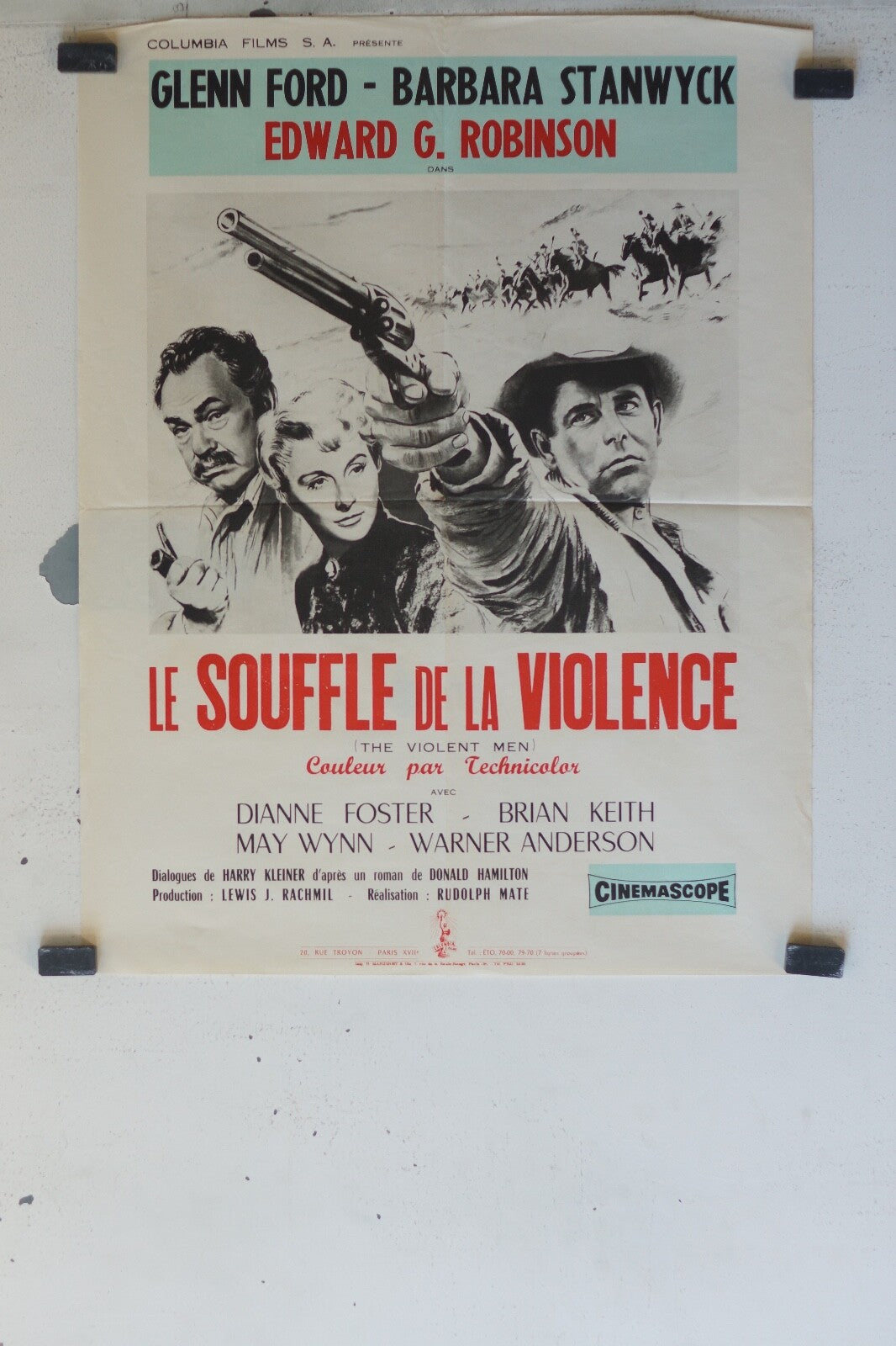 SOUFFLE DE LA VIOLENCE MOVIE POSTER ORIGINAL 50x62 Glenn Ford , Barbara Stanwy
