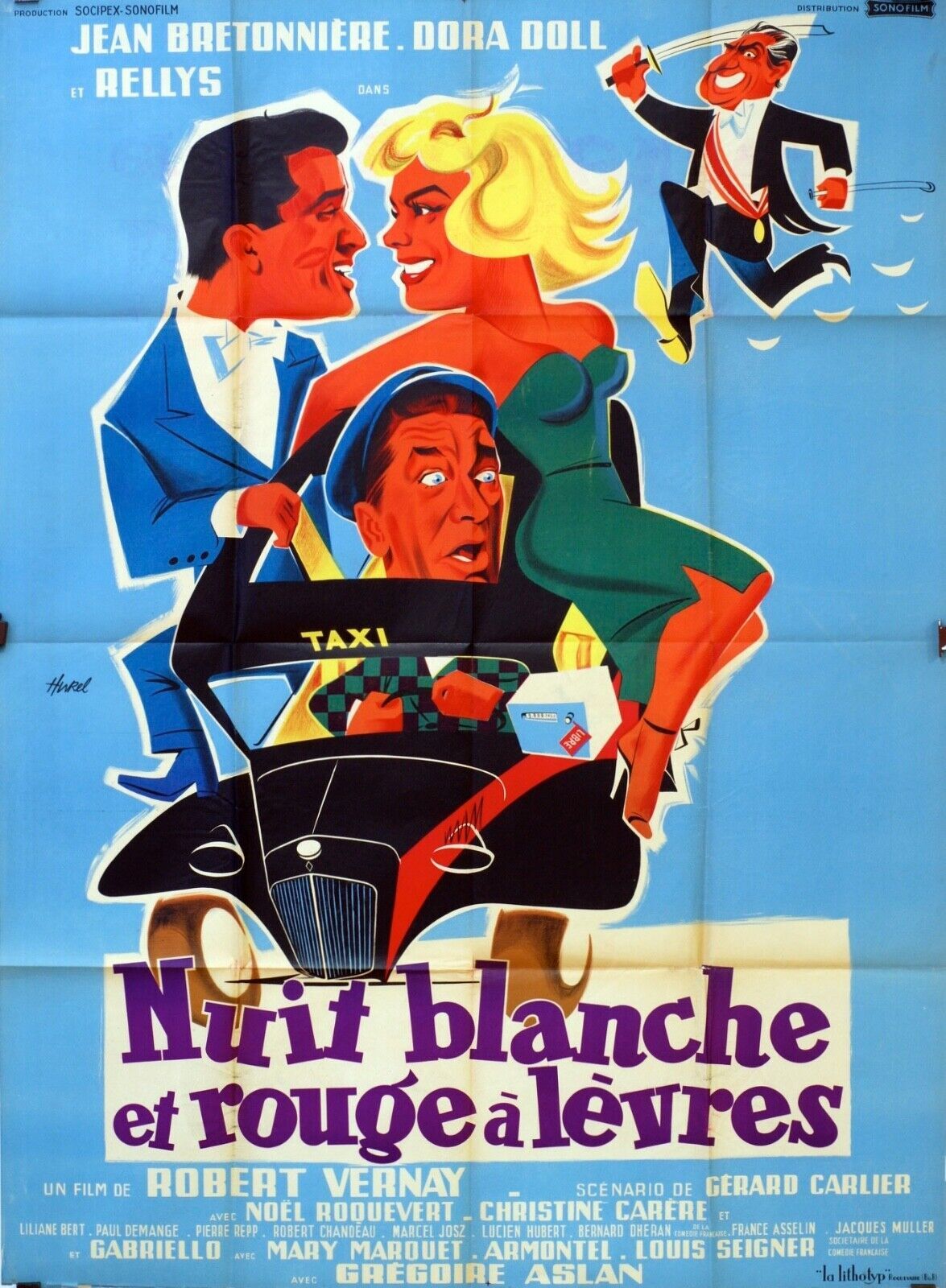 NUIT BLANCHE ET ROUGE À LÈVRES MOVIE POSTER ORIGINAL 120x160 WILLIAM BERGER