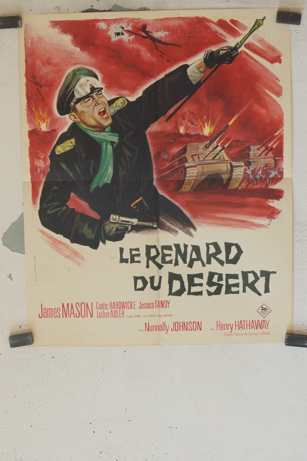 LE RENARD DU DÉSERT BELGIAN MOVIE POSTER ORIGINAL 45X56 JAMES MASON, CEDRIC HARD