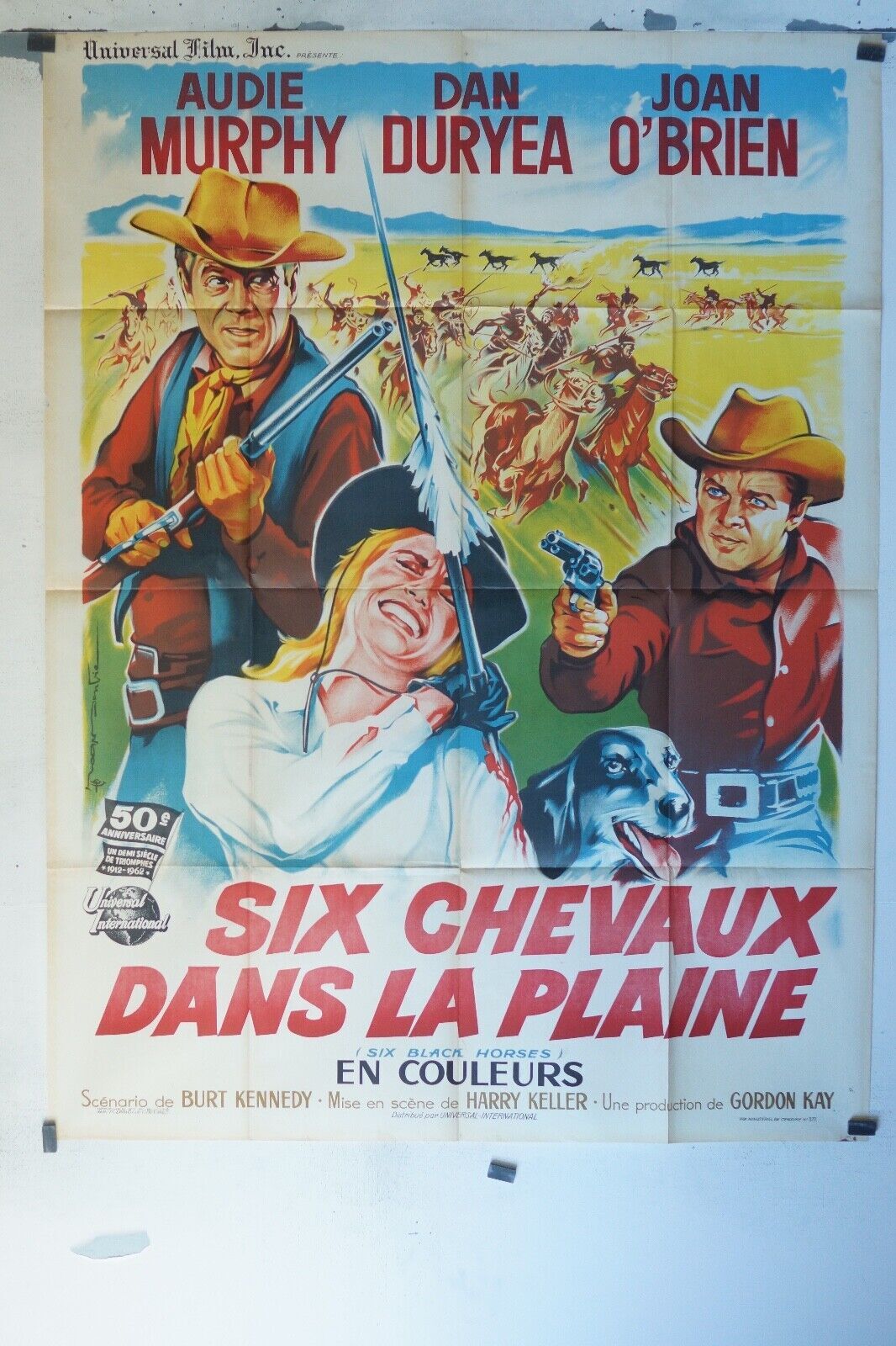 SIX CHEVEAUX DANS LA PLAINE MOVIE POSTER ORIGINAL 120x160 AUDIE MURPHY