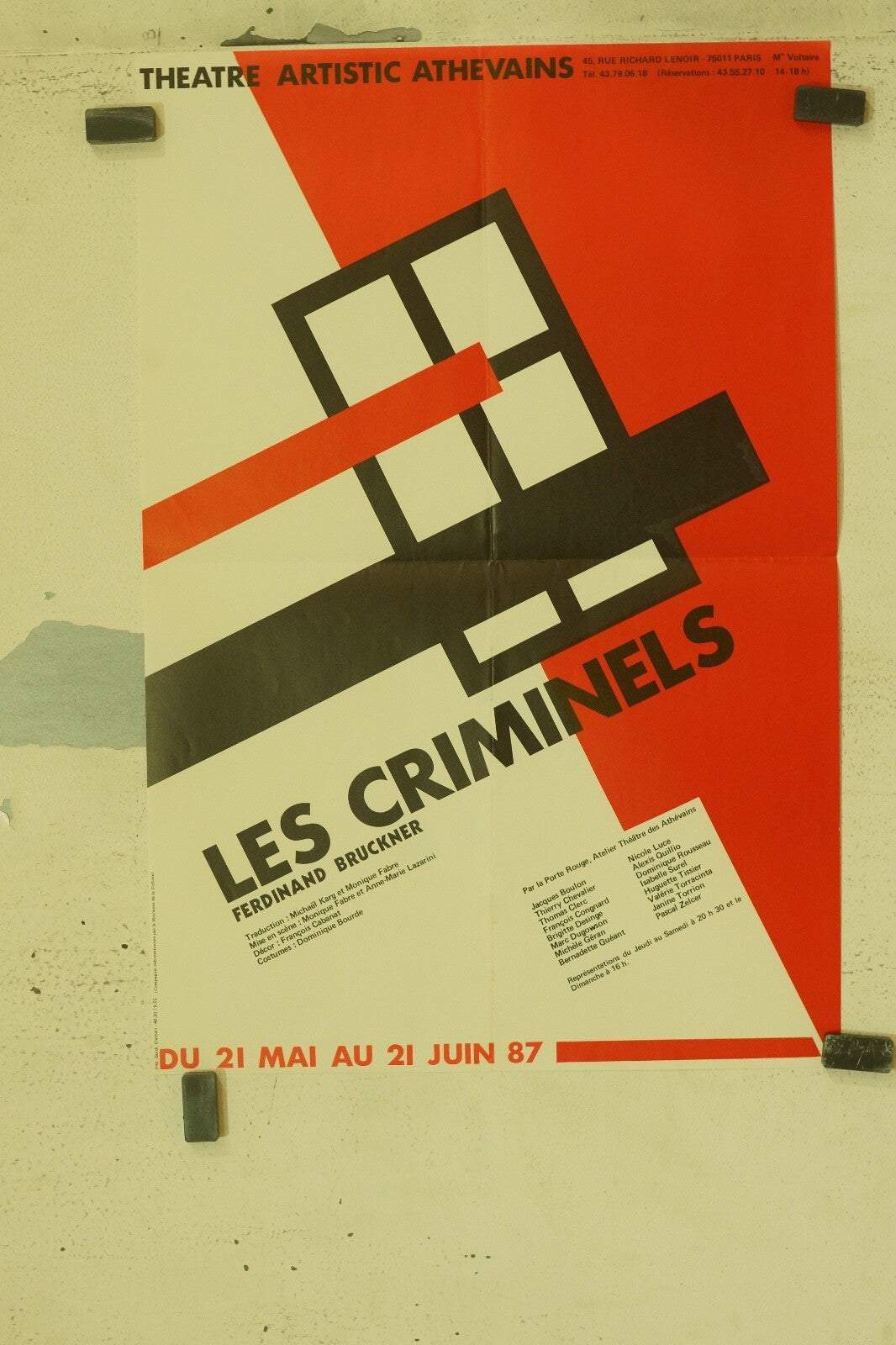 AFFICHE DE THÉÂTRE « LES CRIMINELS » ORIGINAL 40x60 FERDINAND BRUCKNER