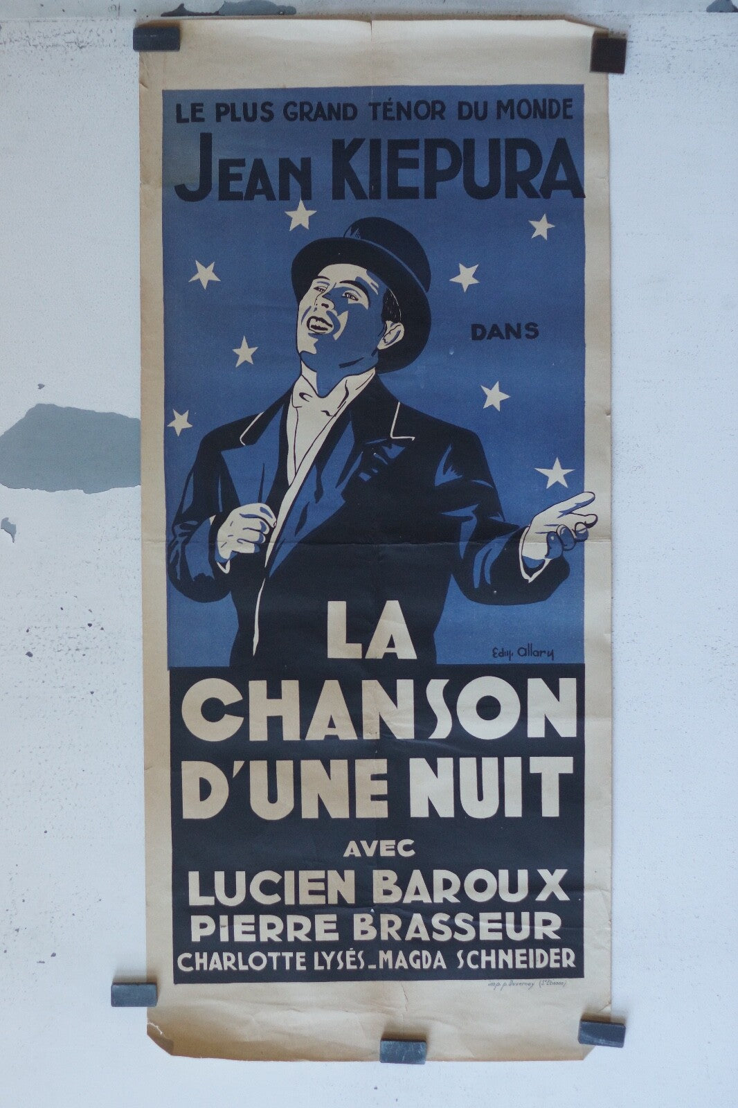 LA CHANSON D’UNE NUIT (RARE POSTER CINEMA DE PROVINCE) ORIGINAL 40X90 LUCIEN