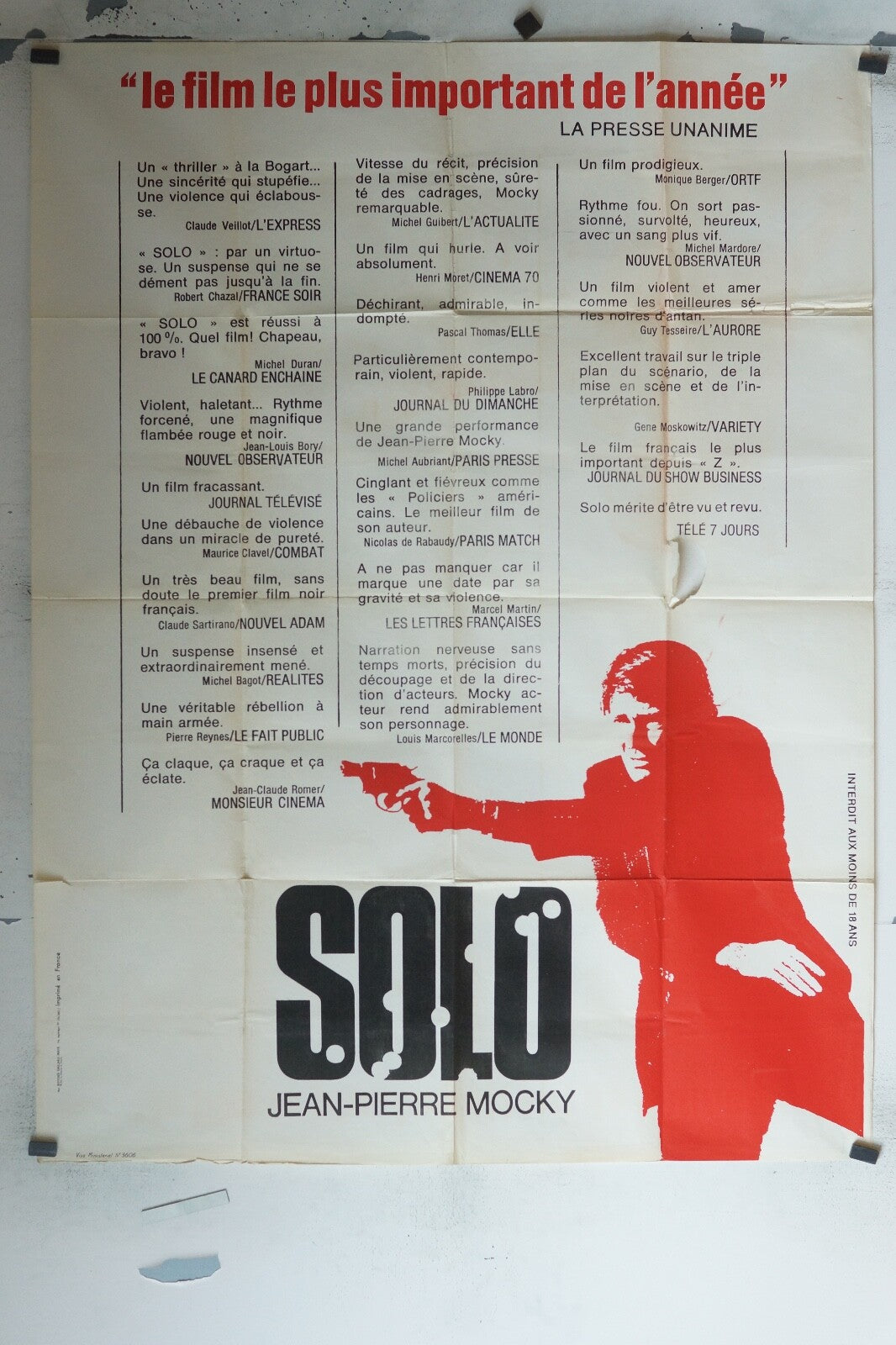 SOLO MOVIE POSTER ORIGINAL 120x160 JEAN-PIERRE MOCKY