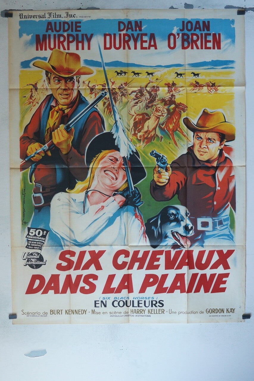 SIX CHEVAUX DANS LA PLAINE ORIGINAL120x160 AUDIE MURPHY
