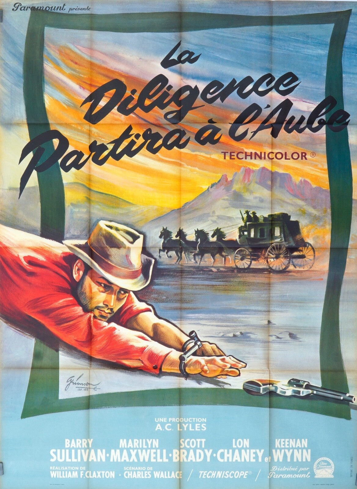 LA DILIGEANCE PARTIRA À L’AUBE MOVIE POSTER ORIGINAL 120x160 BARRY SULLIVAN