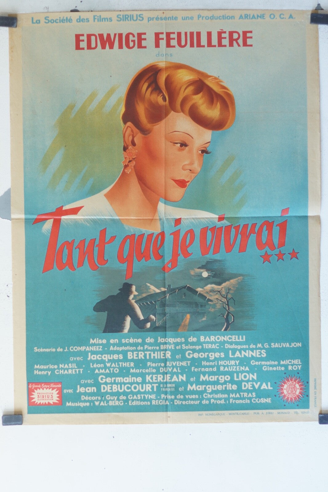 TANT QUE JE VIVRAI POSTER ORIGINAL (60X80) Edwige Feuillère, Jacques Berthier