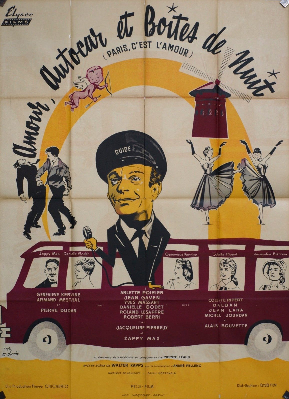 AMOUR AUTOCAR ET BOITE DE NUIT ARLETTE POIRIER POSTER ORIGINAL120x160