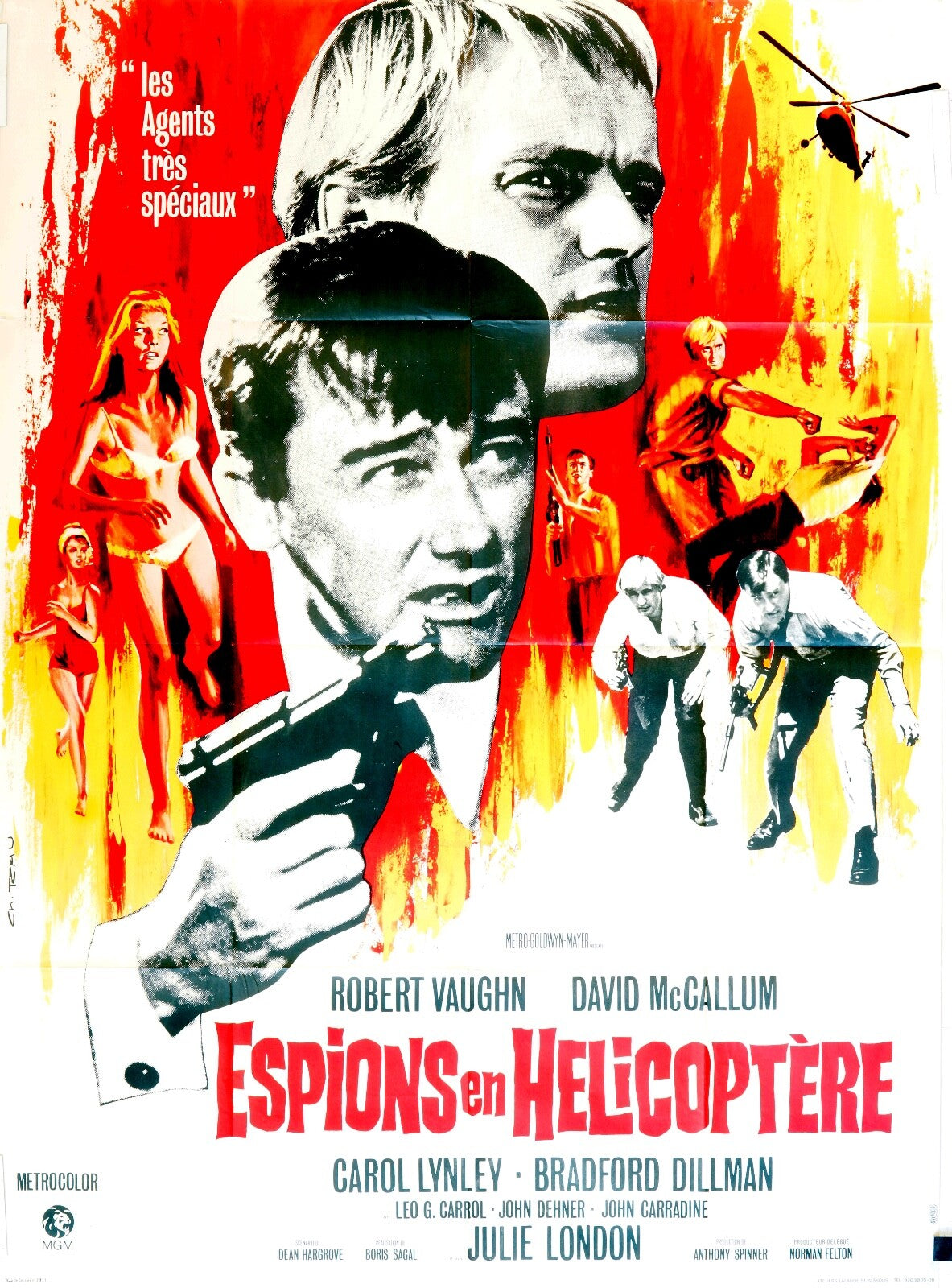 ESPIONS EN HELICOPTÈRE MOVIE POSTER ORIGINAL 120x160 ROBERT VAUGHN