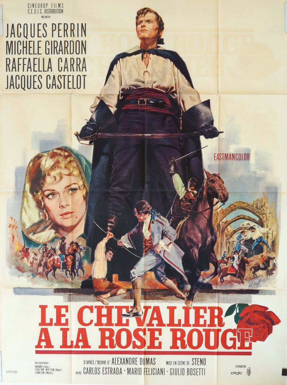 LE CHEVALIER À LA ROSE ROUGE JACQUES PERRIN ORIGINAL POSTER ORIGINAL 120x160