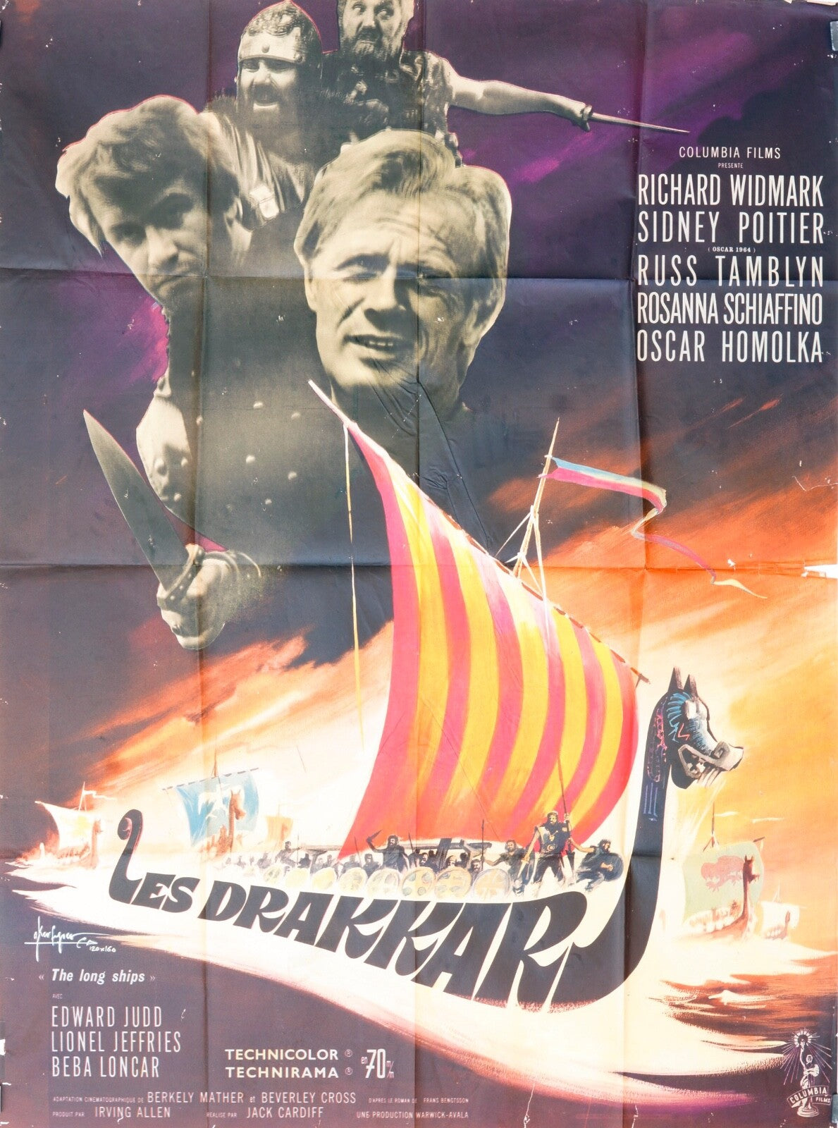 LES DRAKKARS POSTER ORIGINAL 120x160 RICHARD WIDMARKS