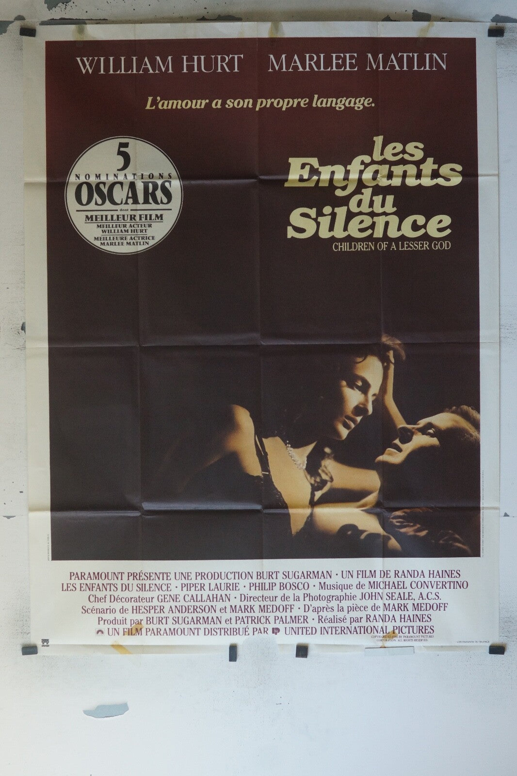 LES ENFANTS DU SILENCE MOVIE POSTER ORIGINAL 120x160 WILLIAM HURT
