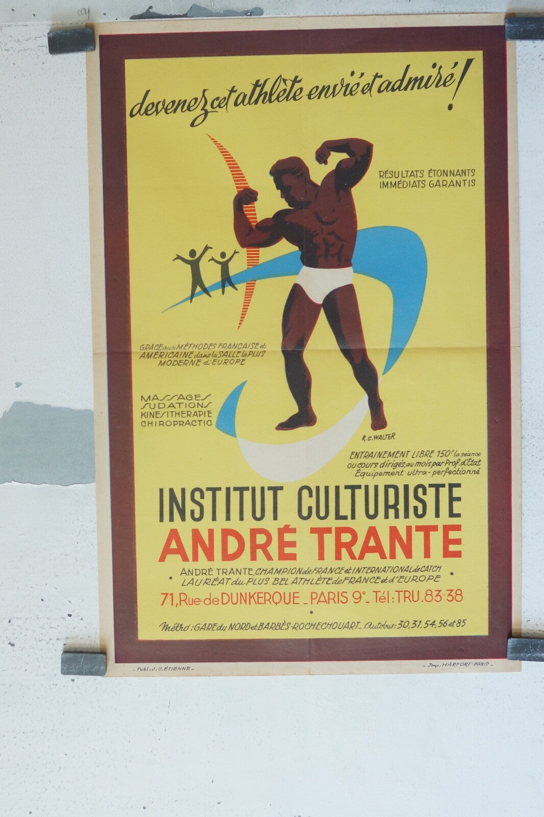 INSTITUT CULTURISTE, ANDRÉ TRANTE, ADVERTISING POSTER ORIGINAL (RC WALTER(50X70)