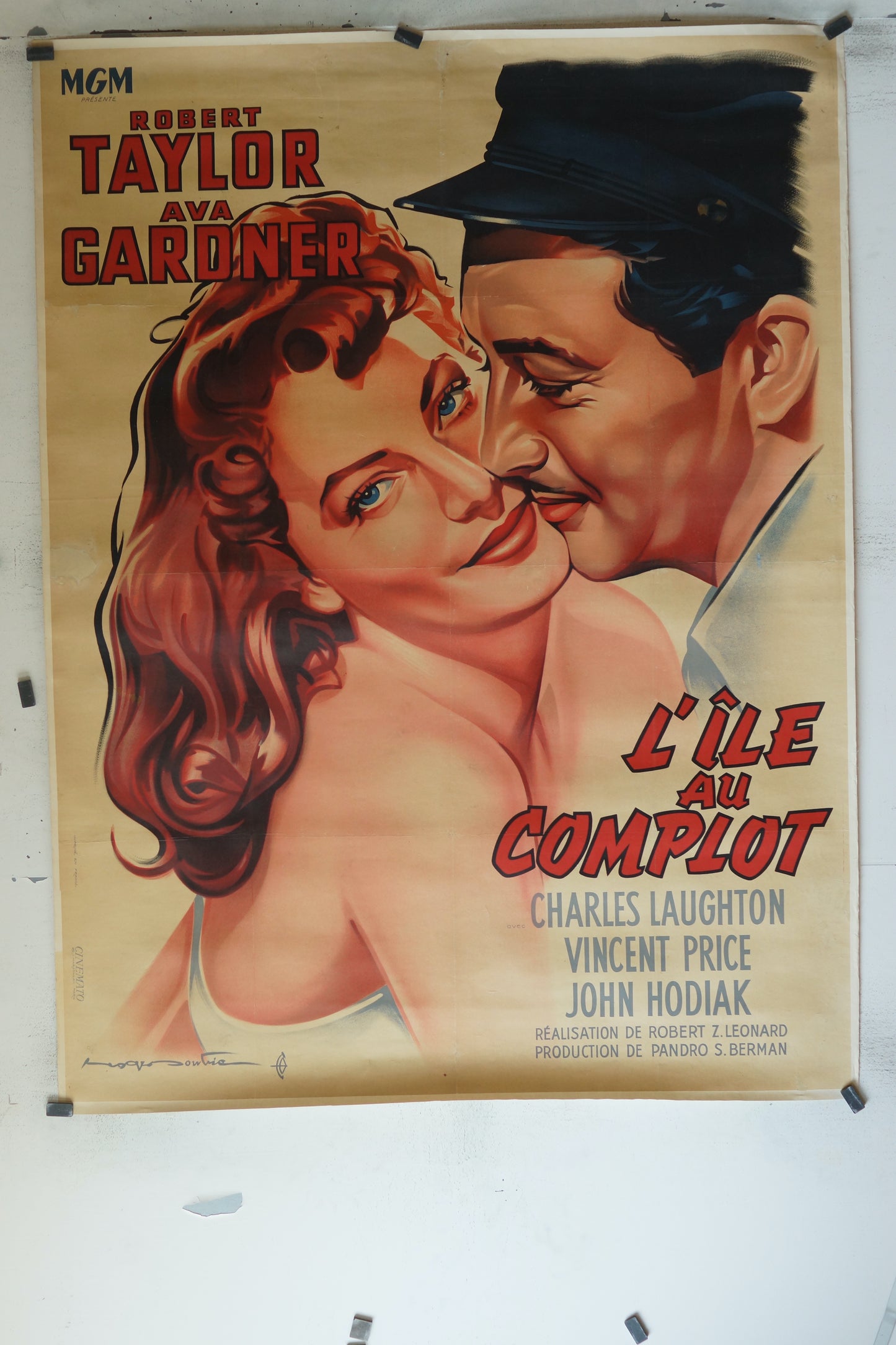 L'ÎLE AU COMPLOTS, CHARLES LAUGHTON, 120X160, AFFICHE ENTOILÉE
