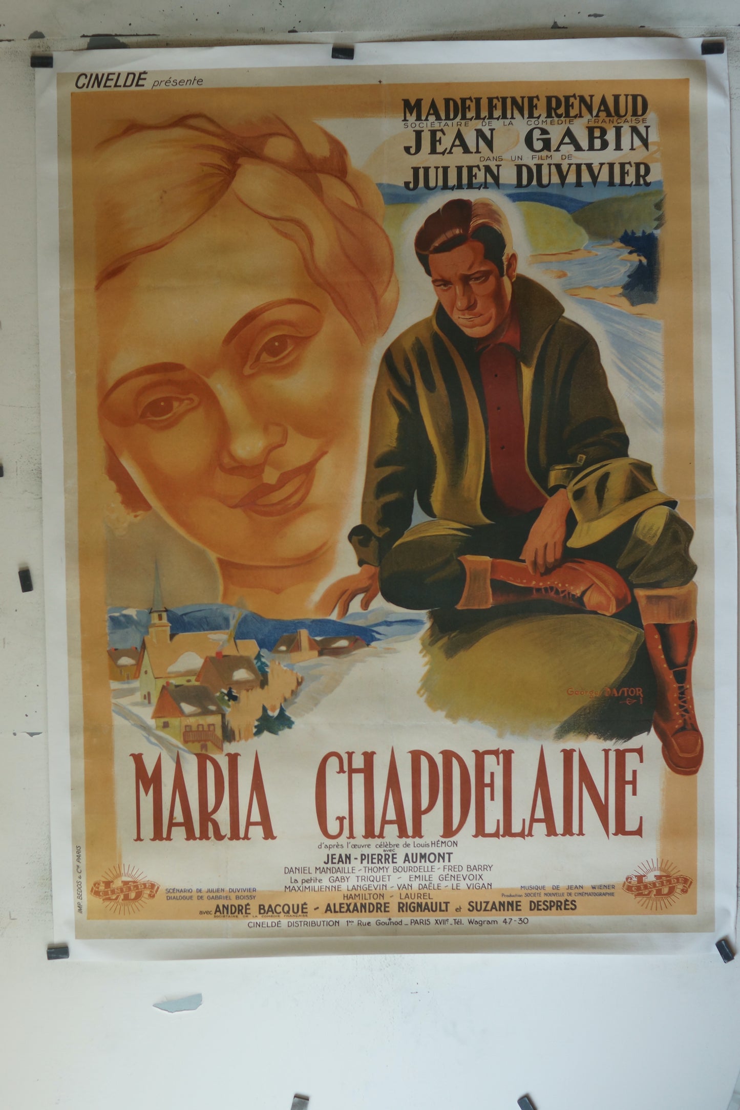 MARIA CHAPDELAINE, JEAN GABIN, 120X160, AFFICHE ENTOILÉE