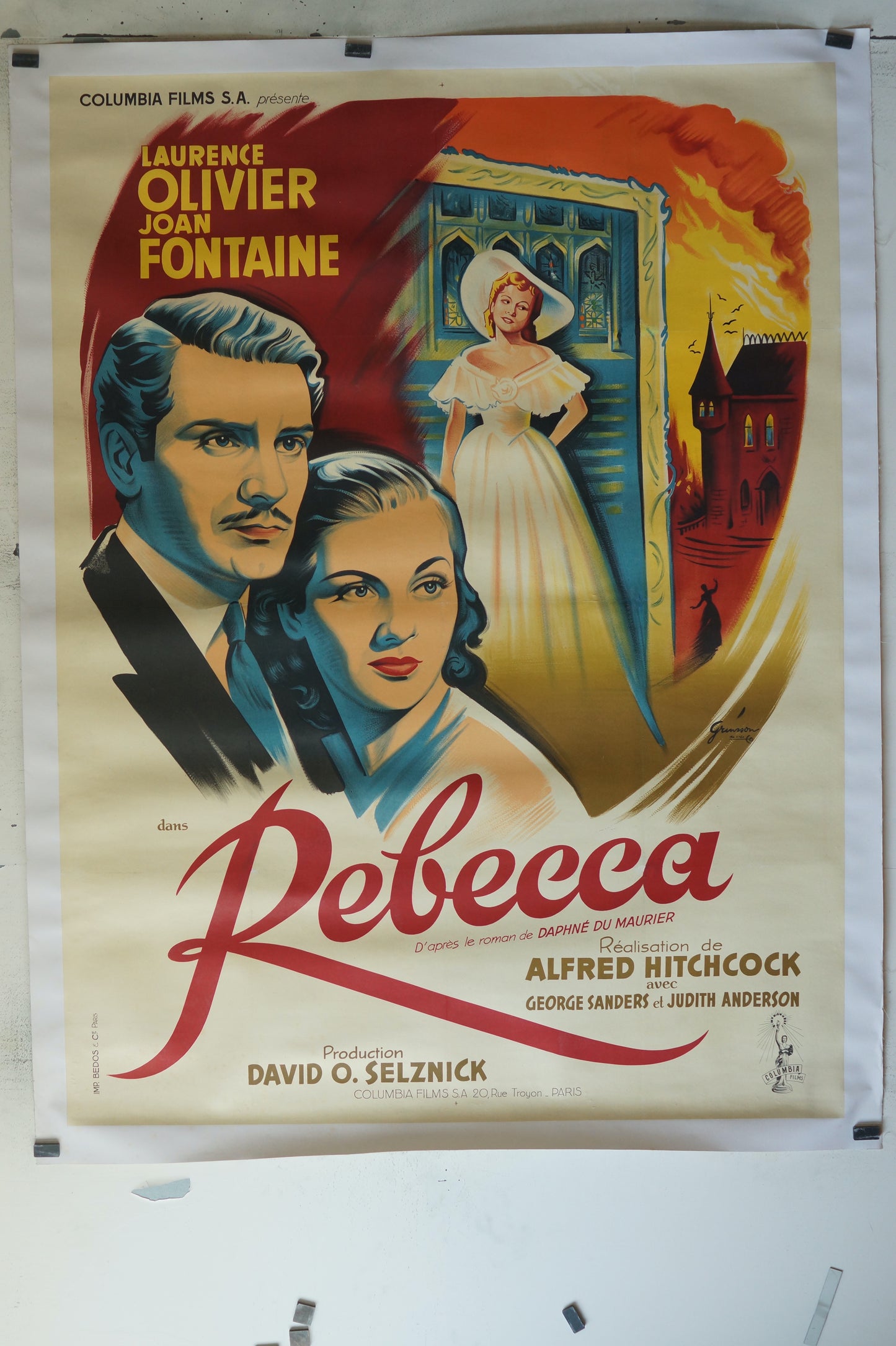 REBECCA, LAURENCE OLIVIER, 120X160, AFFICHE ENTOILÉE