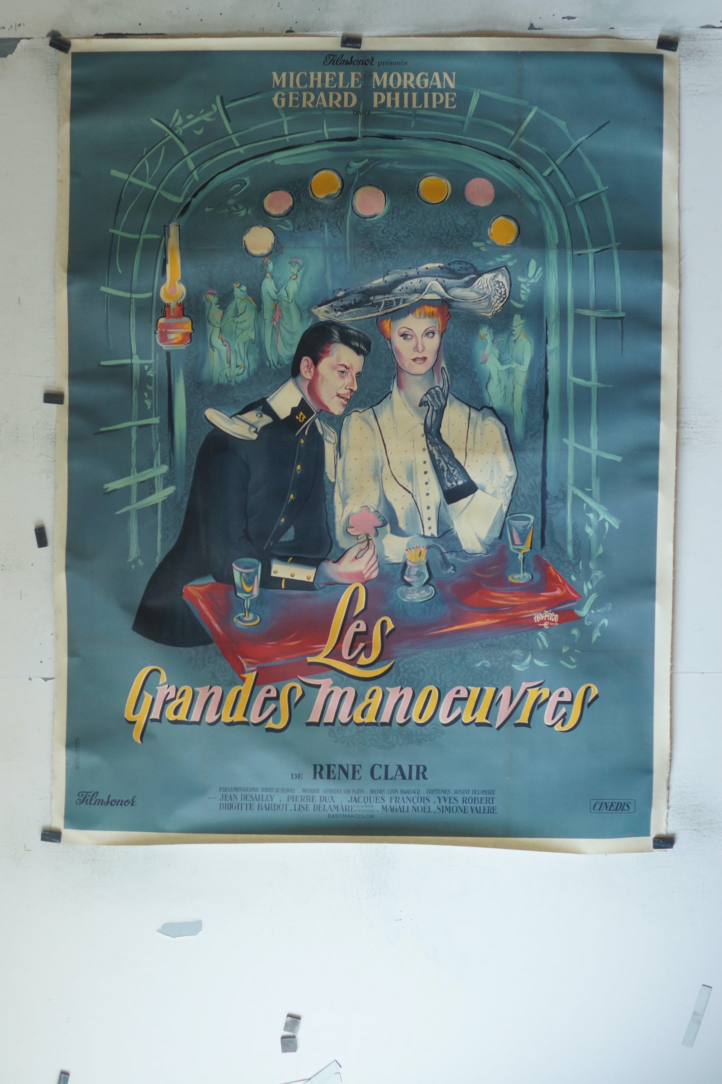 LES GRANDES MANOEUVRES, MICHELE MORGAN, AFFICHE ENTOILÉE