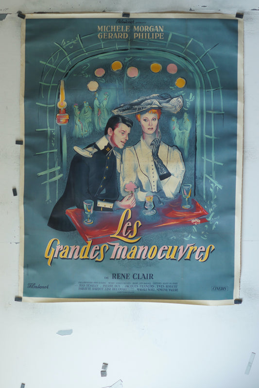 LES GRANDES MANOEUVRES, MICHELE MORGAN, AFFICHE ENTOILÉE