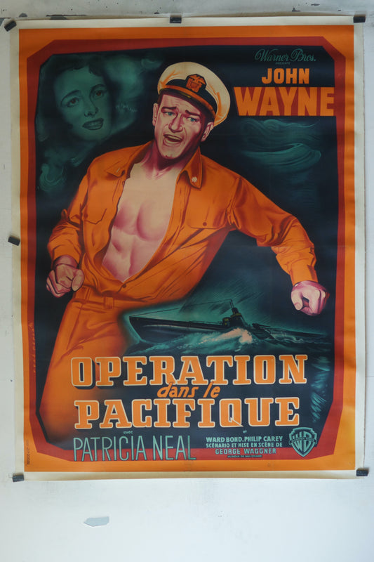 OPÉRATION DANS LE PACIFIQUE, JOHN WAYNE, 120X160, AFFICHE ENTOILÉE