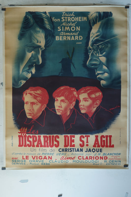 LES DISPARUS DE ST AGIL, ERICH VON STROHEIM, 120X160, AFFICHE ENTOILÉE